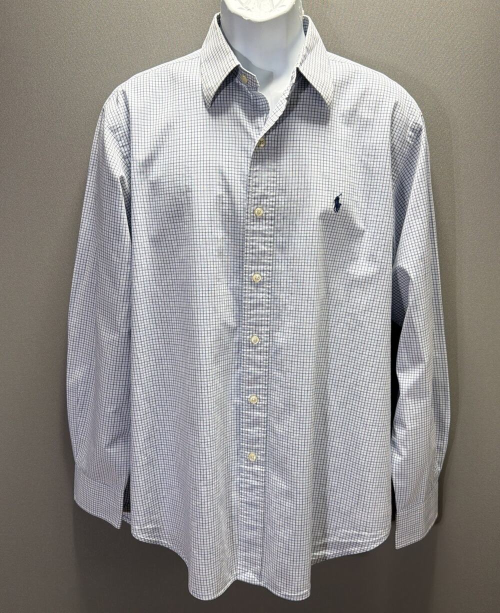 Vtg 90s Polo By Ralph Lauren Alcott Shirt Mens Large 16.5 Blue White Stripe